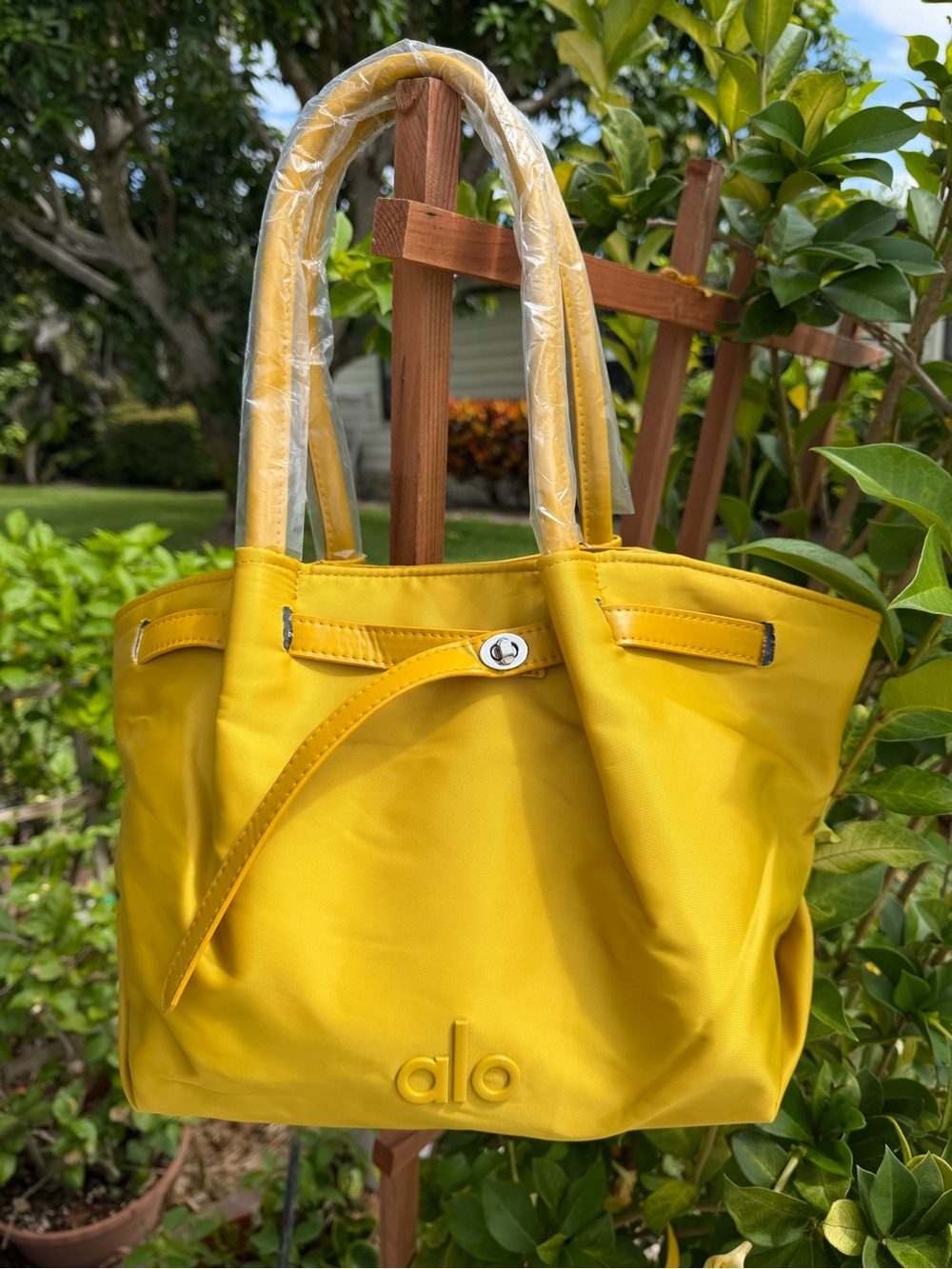 ALO Yoga Yellow Nylon Tote with Top Strap